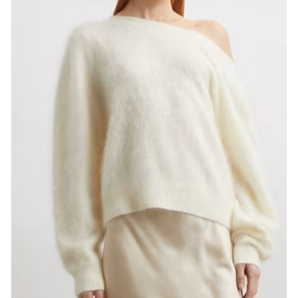 Bernadette Solène Brushed Cashmere Pullover Open Back Pearl Necklace White Small - Picture 2 of 15